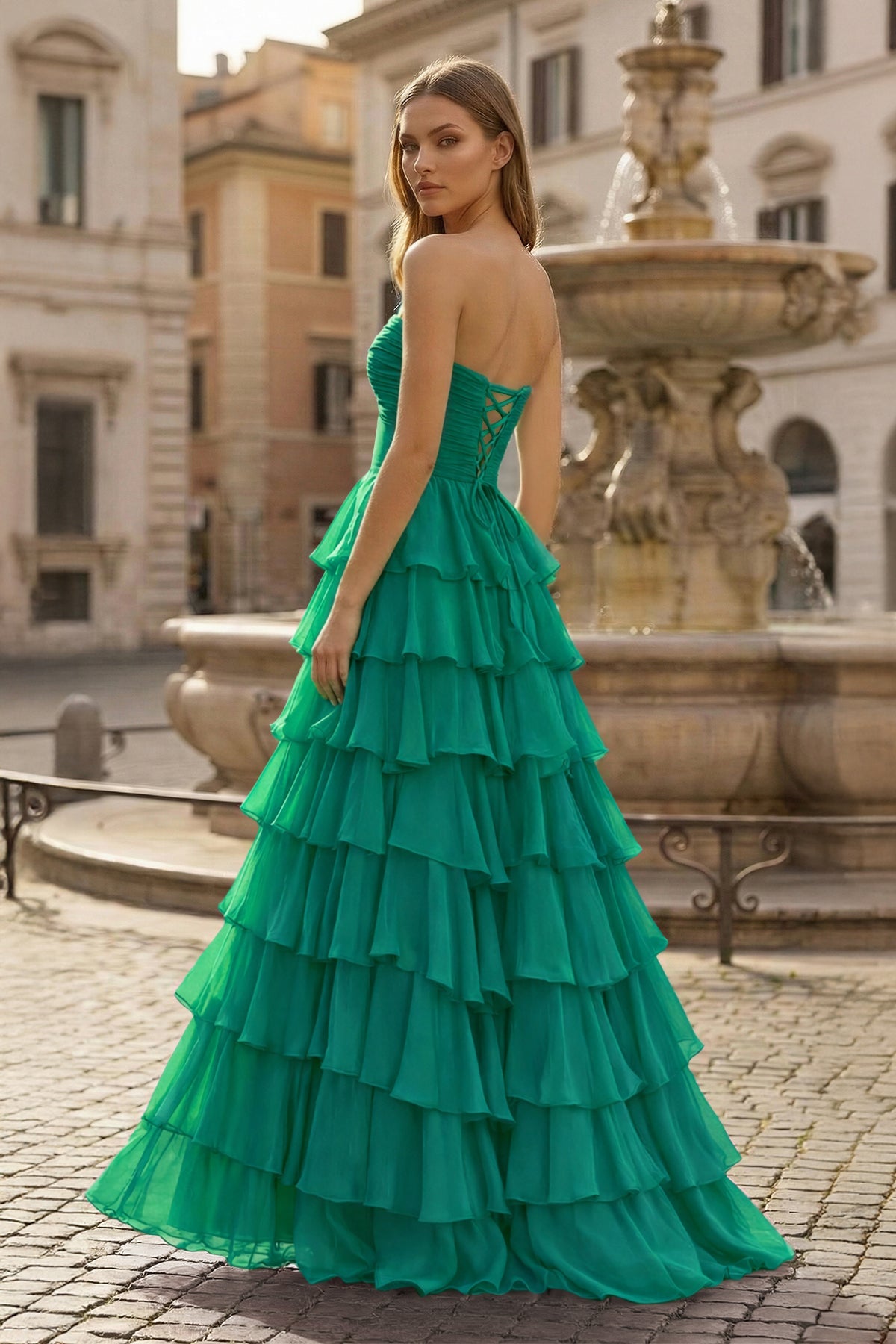 A-Line Sweetheart Layered Chiffon Sleeveless Formal Prom Dress