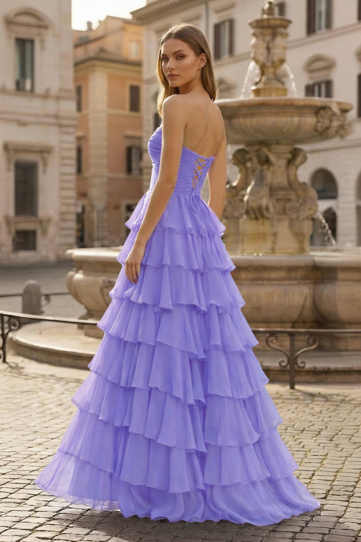A-Line Sweetheart Layered Chiffon Sleeveless Formal Prom Dress