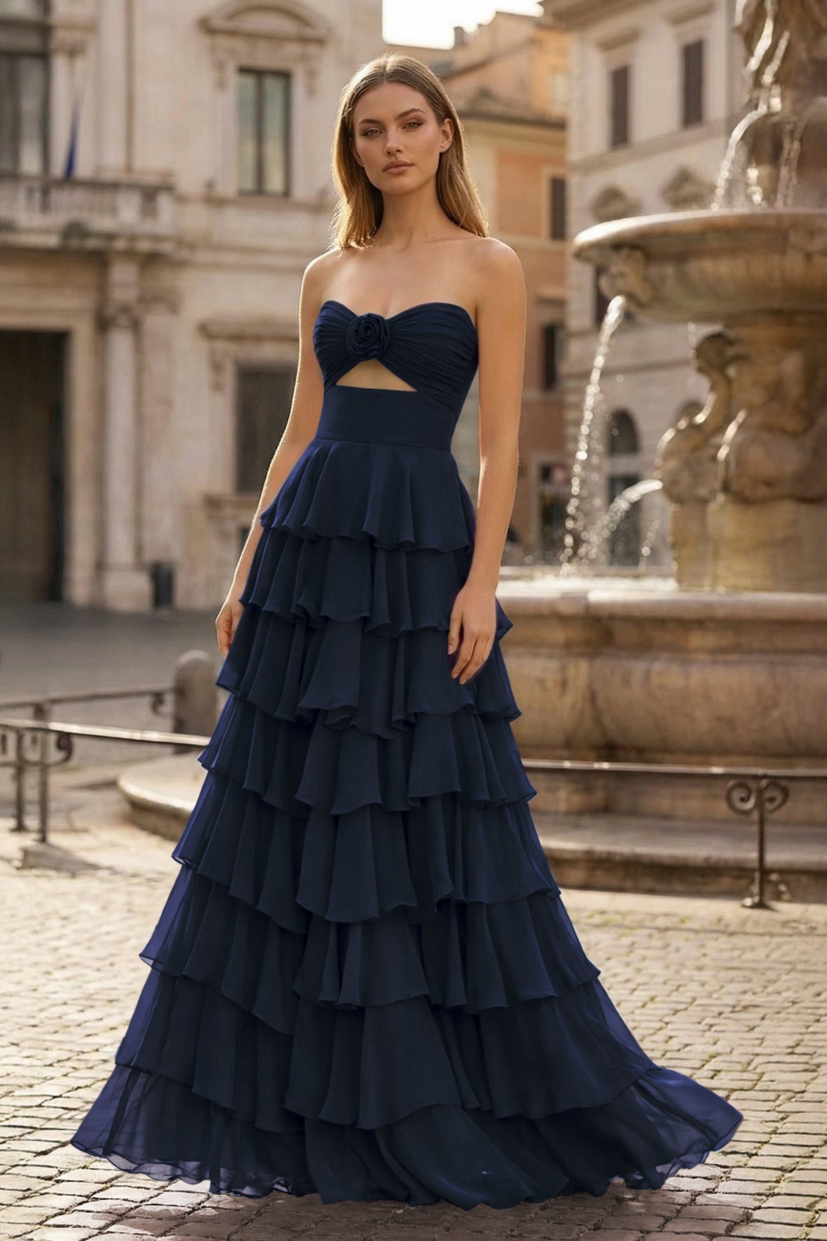 A-Line Sweetheart Layered Chiffon Sleeveless Formal Prom Dress