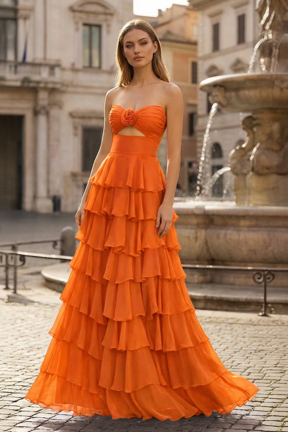 A-Line Sweetheart Layered Chiffon Sleeveless Formal Prom Dress