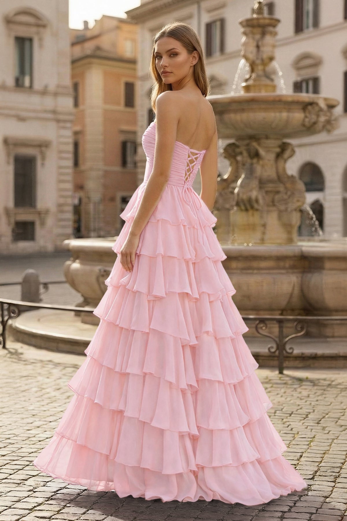 A-Line Sweetheart Layered Chiffon Sleeveless Formal Prom Dress