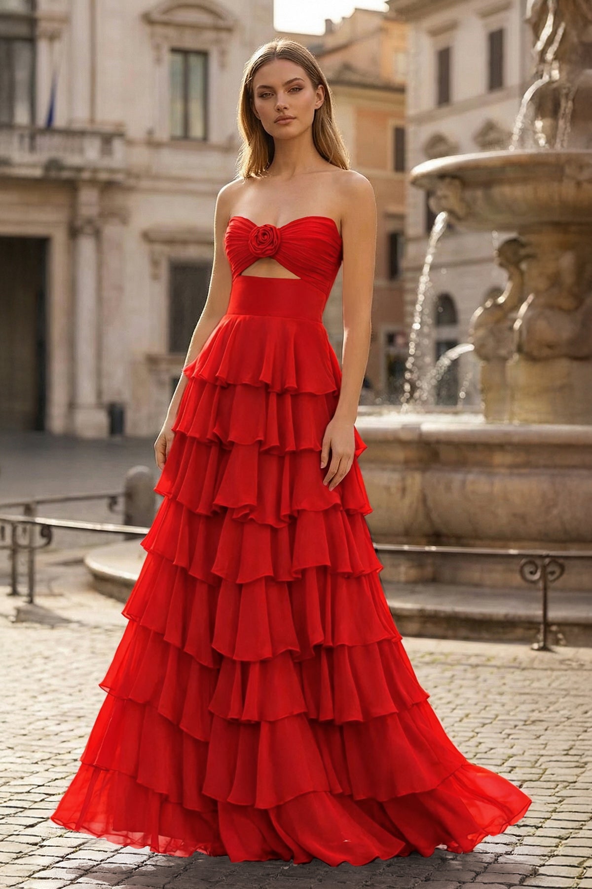 A-Line Sweetheart Layered Chiffon Sleeveless Formal Prom Dress