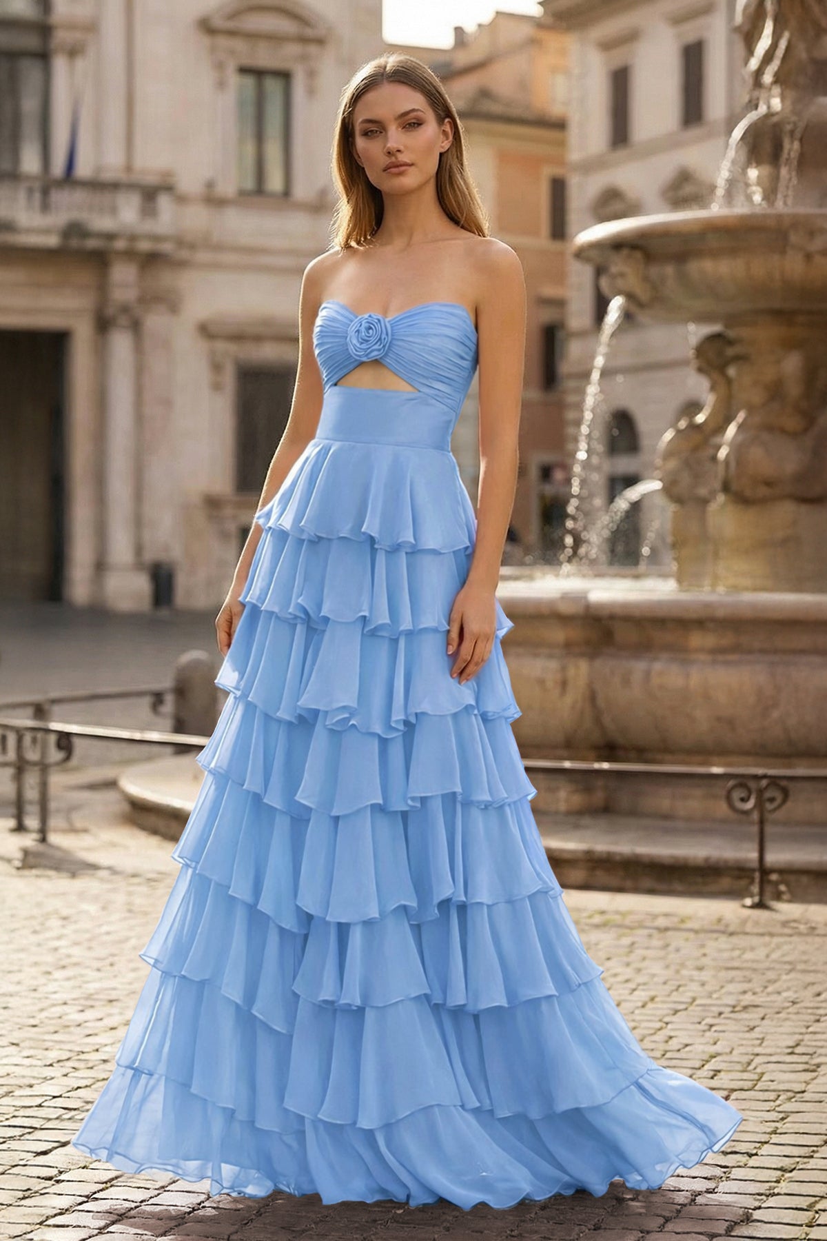 A-Line Sweetheart Layered Chiffon Sleeveless Formal Prom Dress