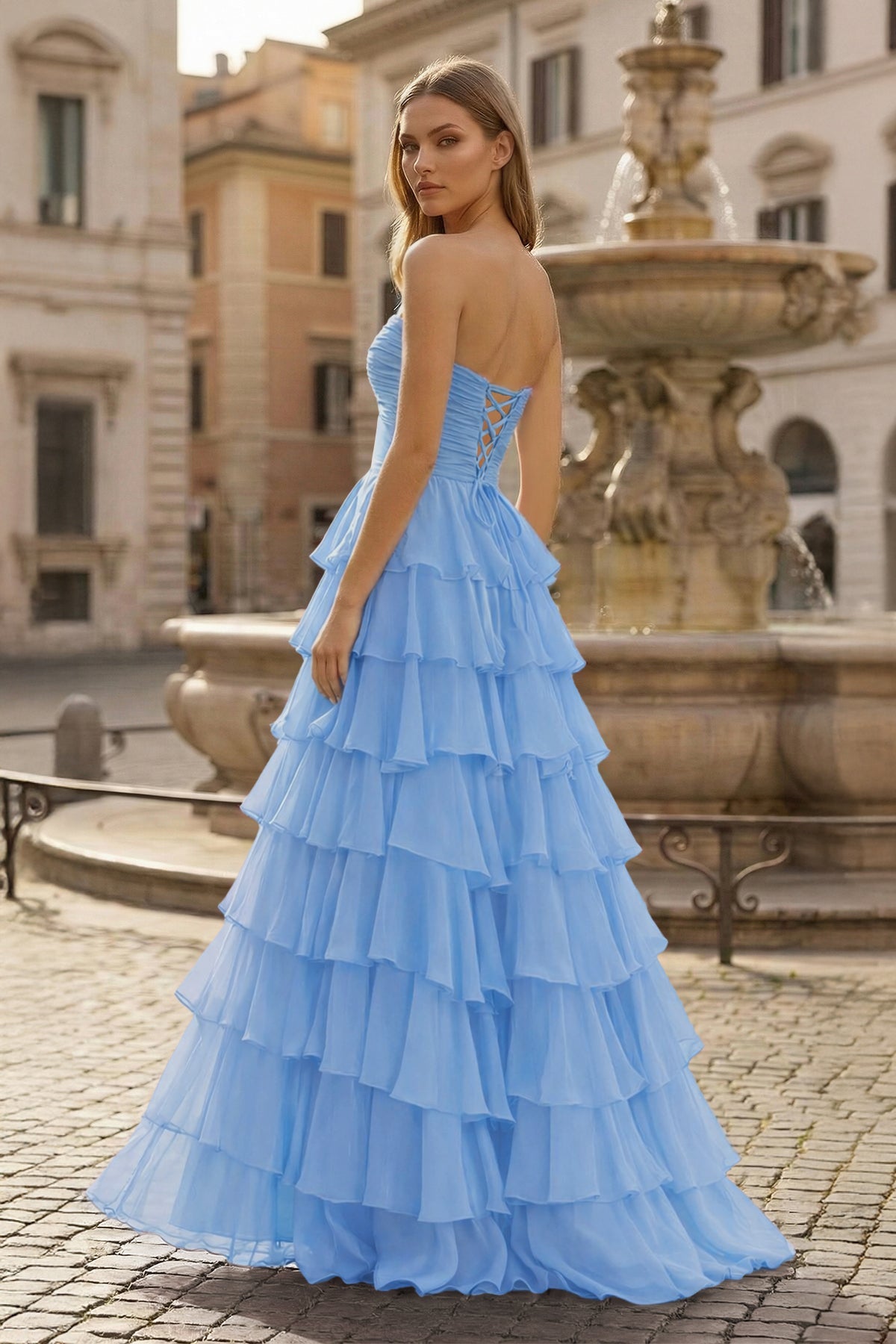 A-Line Sweetheart Layered Chiffon Sleeveless Formal Prom Dress
