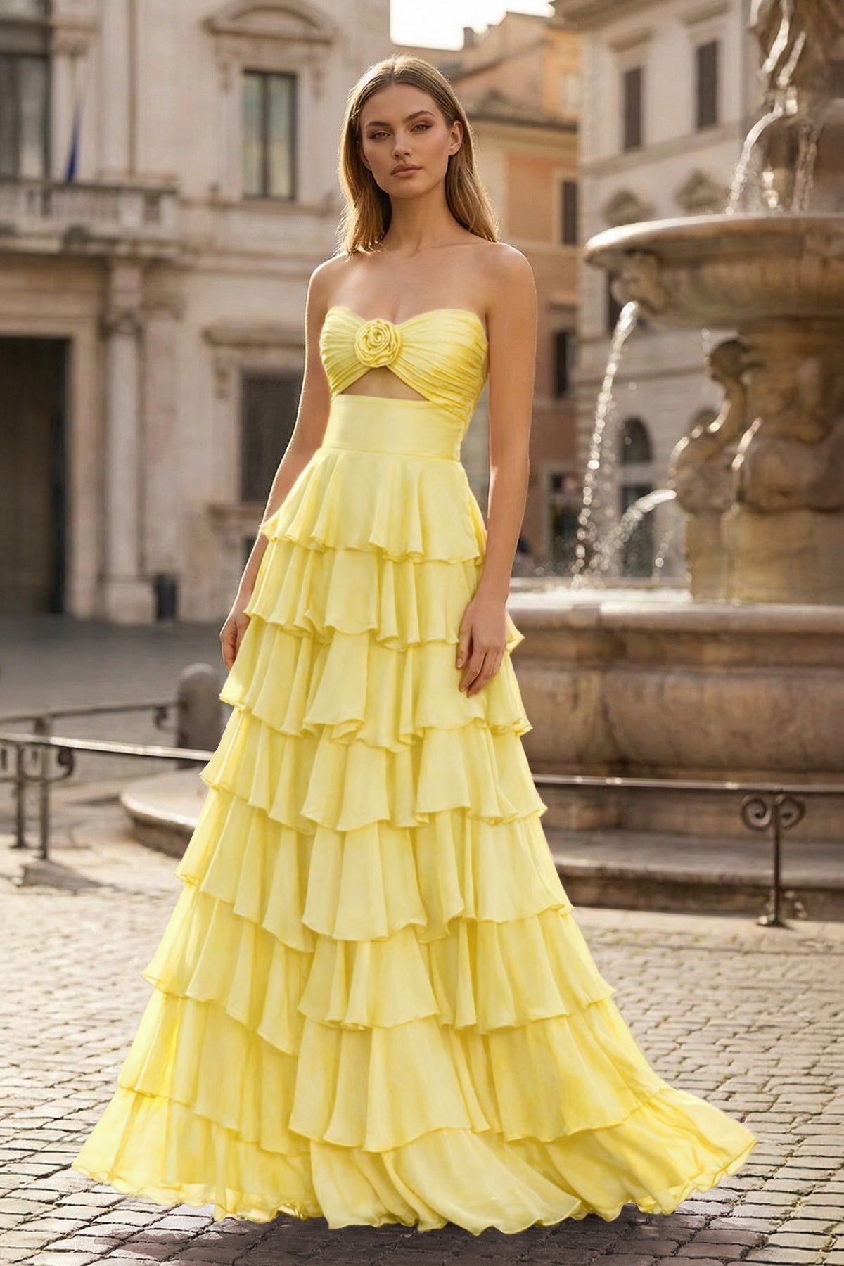 A-Line Sweetheart Layered Chiffon Sleeveless Formal Prom Dress