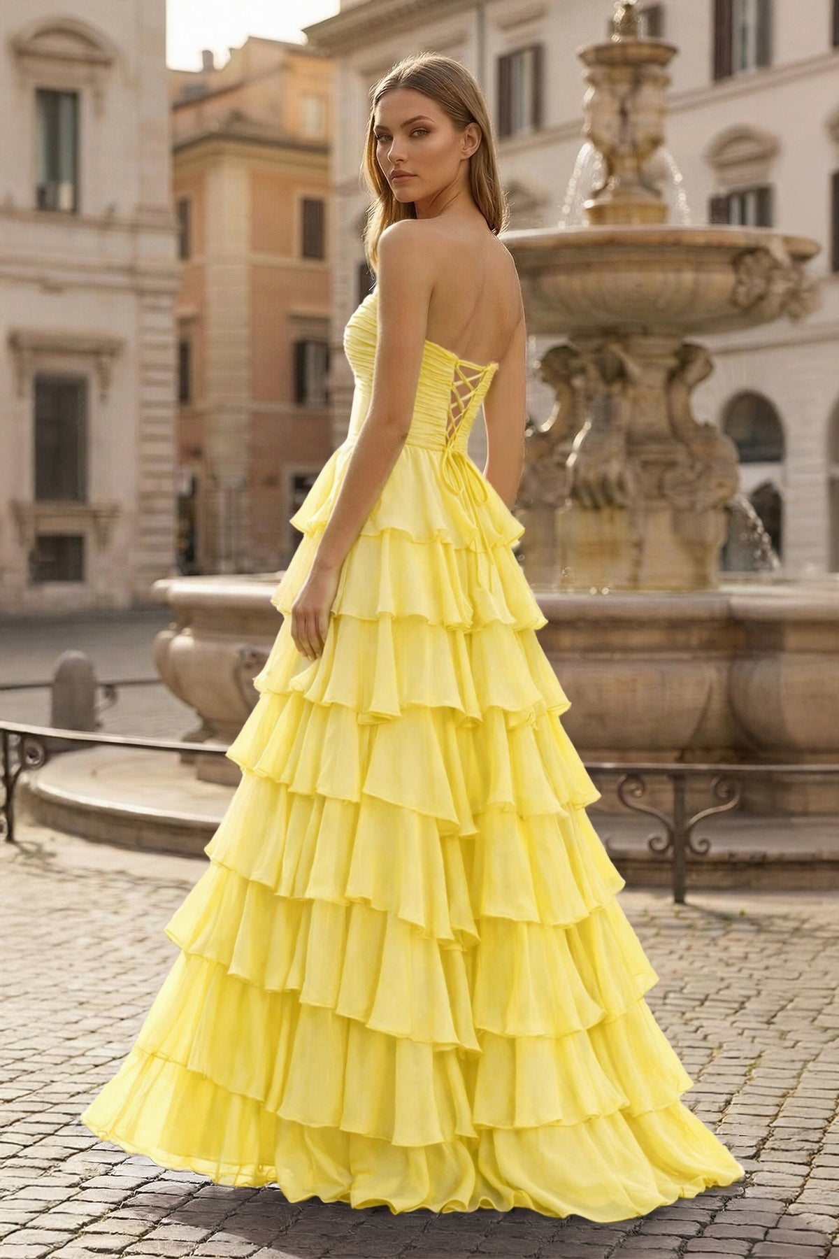 A-Line Sweetheart Layered Chiffon Sleeveless Formal Prom Dress