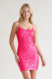 Bodycon Short Orange Scoop Neck Sequins Mini Party Dresses