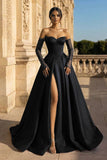 A-Line Lilac Sweetheart Satin Long Corset Prom Dress with Slit (Gloves are not Included)