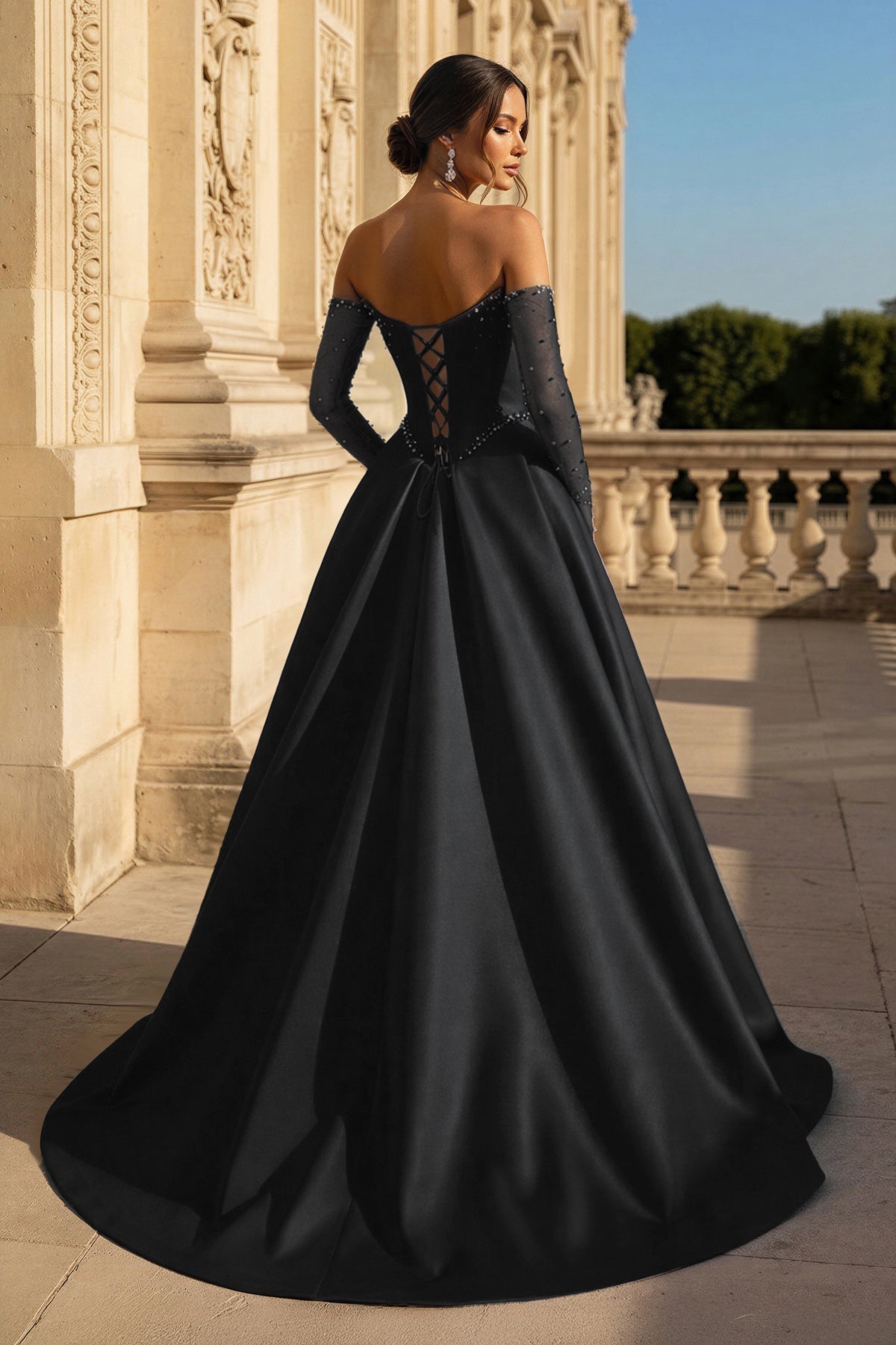 A-Line Lilac Sweetheart Satin Long Corset Prom Dress with Slit (Gloves are not Included)