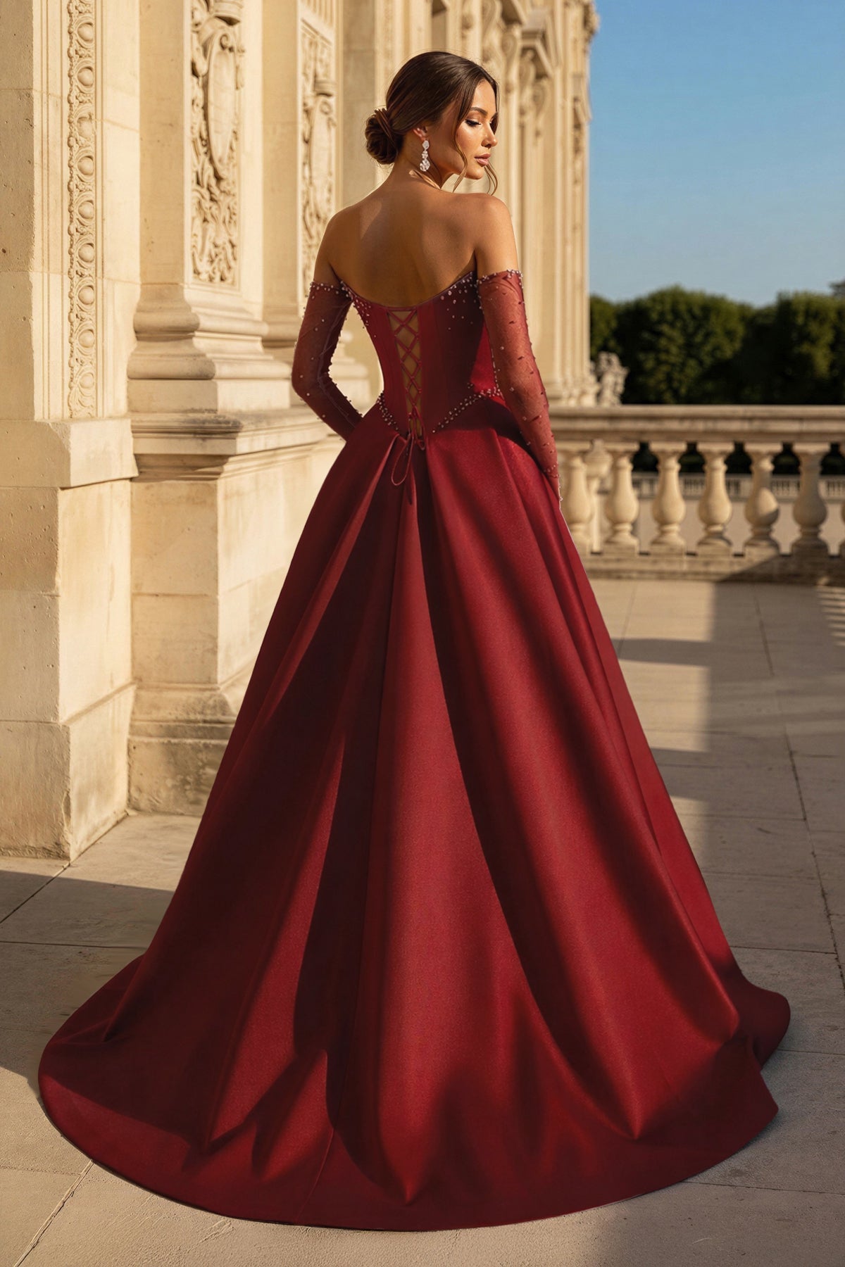 A-Line Lilac Sweetheart Satin Long Corset Prom Dress with Slit (Gloves are not Included)