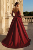 A-Line Lilac Sweetheart Satin Long Corset Prom Dress with Slit (Gloves are not Included)