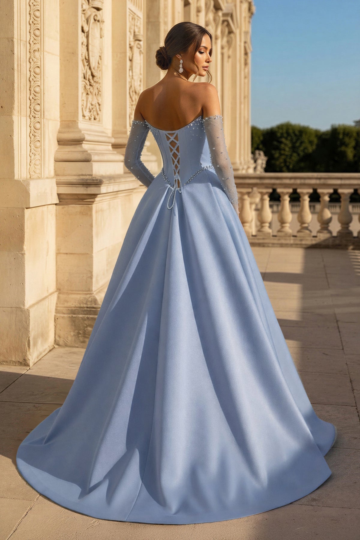 A-Line Lilac Sweetheart Satin Long Corset Prom Dress with Slit (Gloves are not Included)