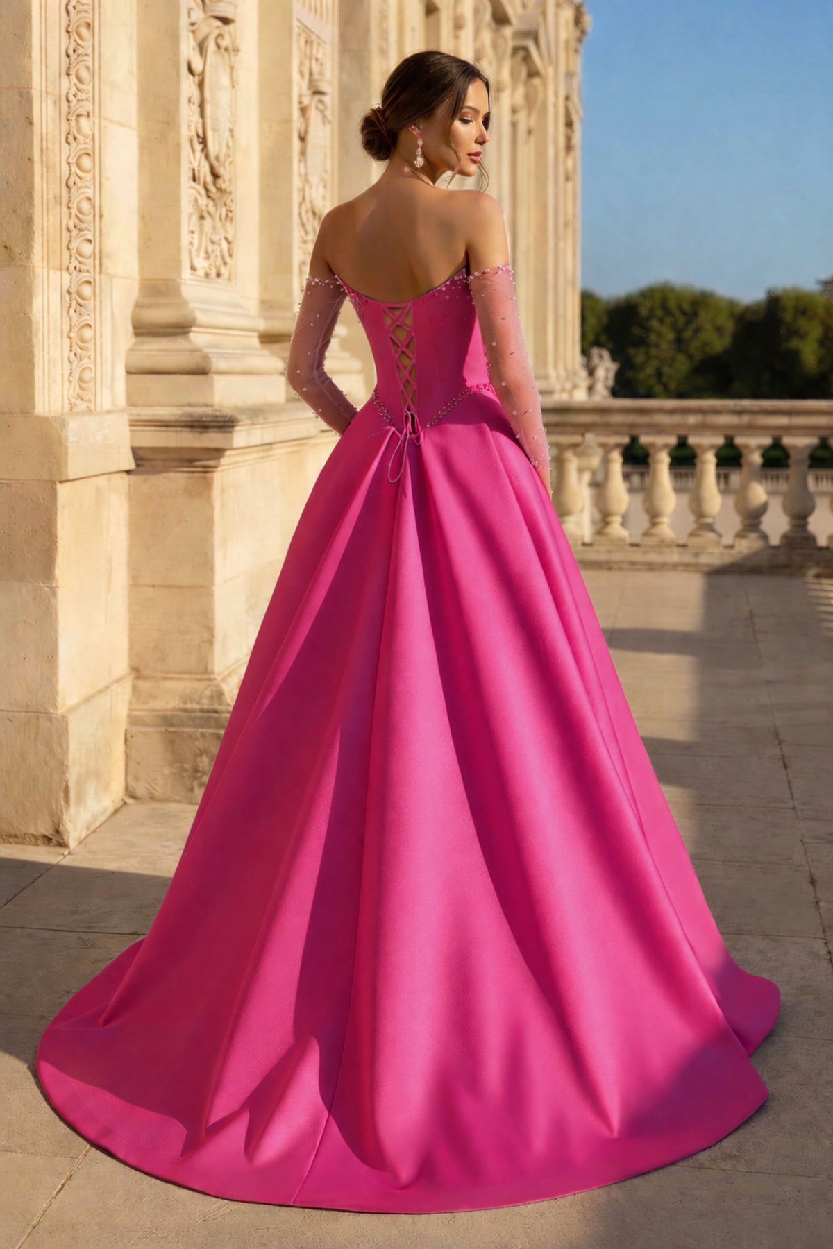 A-Line Lilac Sweetheart Satin Long Corset Prom Dress with Slit (Gloves are not Included)
