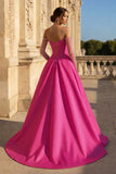 A-Line Lilac Sweetheart Satin Long Corset Prom Dress with Slit (Gloves are not Included)