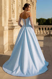A-Line Lilac Sweetheart Satin Long Corset Prom Dress with Slit (Gloves are not Included)