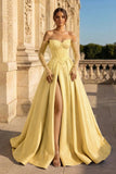 A-Line Lilac Sweetheart Satin Long Corset Prom Dress with Slit (Gloves are not Included)