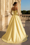 A-Line Lilac Sweetheart Satin Long Corset Prom Dress with Slit (Gloves are not Included)