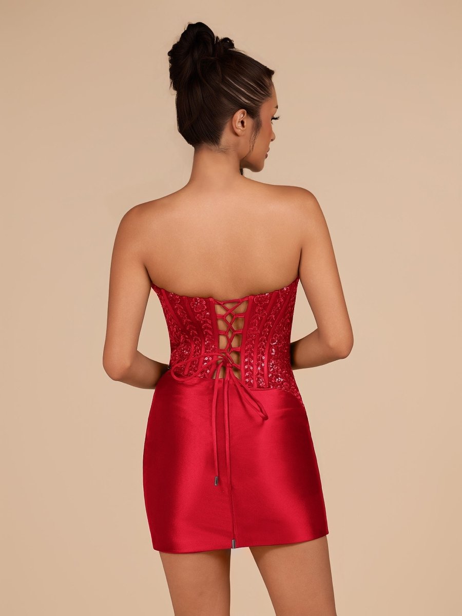 Navy Blue Strapless Bodycon Satin Pleated Short Homecoming & Cocktail Dresses With Beading