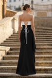 Yellow Mermaid Strapless Satin Pleated Long Prom Dress with Slit