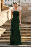 Yellow Mermaid Strapless Satin Pleated Long Prom Dress with Slit