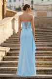 Yellow Mermaid Strapless Satin Pleated Long Prom Dress with Slit