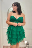 A-Line Strapless Tiered Corset Short Homecoming Dress with Appliques