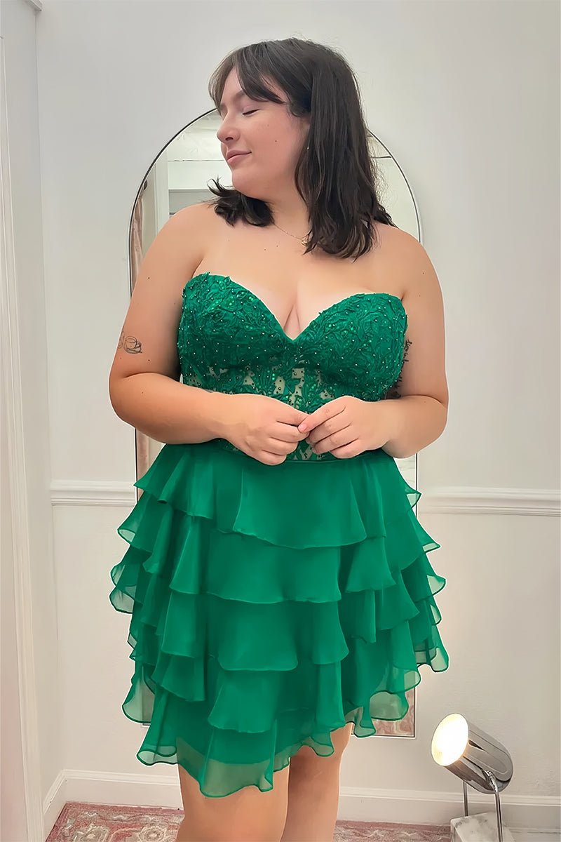 A-Line Strapless Tiered Corset Short Homecoming Dress with Appliques