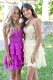 A-Line Strapless Tiered Corset Short Homecoming Dress with Appliques
