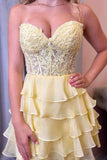 A-Line Strapless Tiered Corset Short Homecoming Dress with Appliques