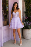 A-Line Strapless Tiered Corset Short Homecoming Dress with Appliques