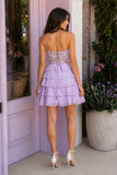 A-Line Strapless Tiered Corset Short Homecoming Dress with Appliques