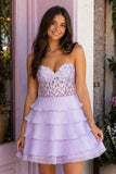 A-Line Strapless Tiered Corset Short Homecoming Dress with Appliques