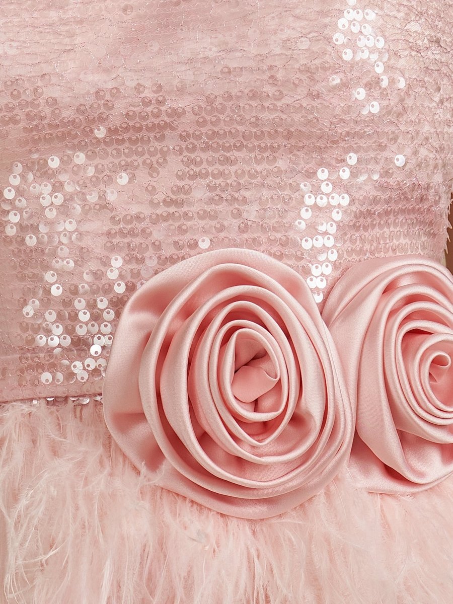 Pink - Bodycon Strapless Sequin Mini Party Dresses with Feathers