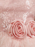 Pink - Bodycon Strapless Sequin Mini Party Dresses with Feathers