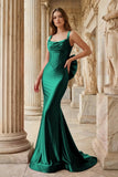 Fuchsia Square Neck Satin Mermaid Formal Gown with Bow