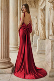 Fuchsia Square Neck Satin Mermaid Formal Gown with Bow