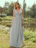 A-Line/Princess Chiffon Ruffles V-neck Sleeveless Floor-Length Bridesmaid Dresses Evening Prom Dress
