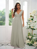 A-Line/Princess Jersey Ruffles V-neck Sleeveless Floor-Length Bridesmaid Dresses Evening Prom Dress