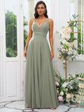 A-Line/Princess Chiffon Ruffles V-neck Sleeveless Floor-Length Bridesmaid Dresses Evening Prom Dress