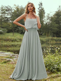 A-Line/Princess Chiffon Ruffles Spaghetti Straps Sleeveless Floor-Length Bridesmaid Dresses Evening Prom Dress