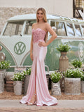Mermaid Sweetheart Lace Satin Black Prom Dress with Slit
