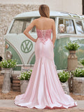 Mermaid Sweetheart Lace Satin Black Prom Dress with Slit
