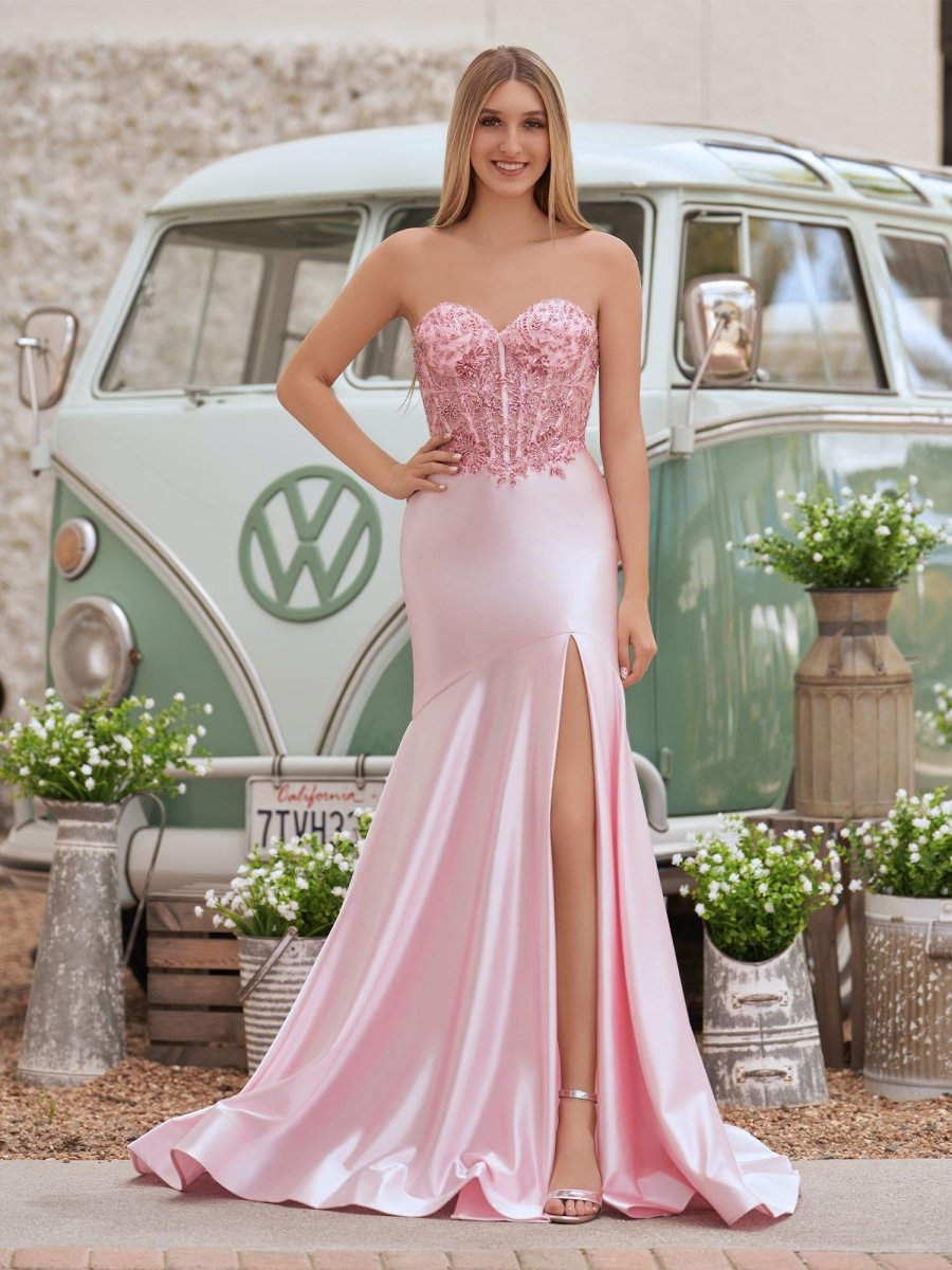 Mermaid Sweetheart Lace Satin Black Prom Dress with Slit