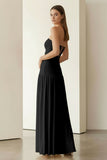 Yellow Strapless Sheath Pleated Long Prom Dresses With Slit