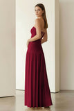 Yellow Strapless Sheath Pleated Long Prom Dresses With Slit