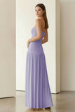 Yellow Strapless Sheath Pleated Long Prom Dresses With Slit