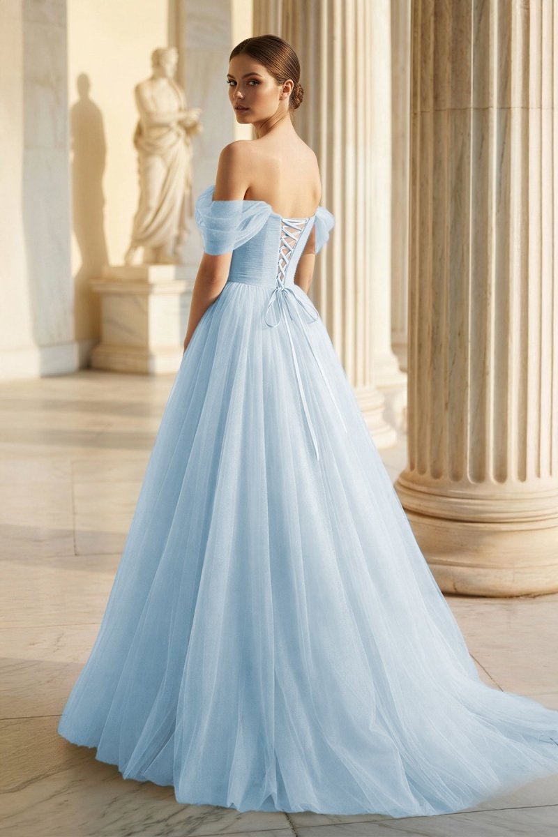 Princess Off the Shoulder Embroidering Tulle Sage Ball Gown