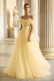 Princess Off the Shoulder Embroidering Tulle Sage Ball Gown