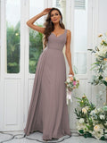 A-Line/Princess Chiffon Ruffles V-neck Sleeveless Floor-Length Bridesmaid Dresses Evening Dress