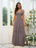 A-Line/Princess Chiffon Ruffles V-neck Sleeveless Floor-Length Bridesmaid Dresses Evening Prom Dress
